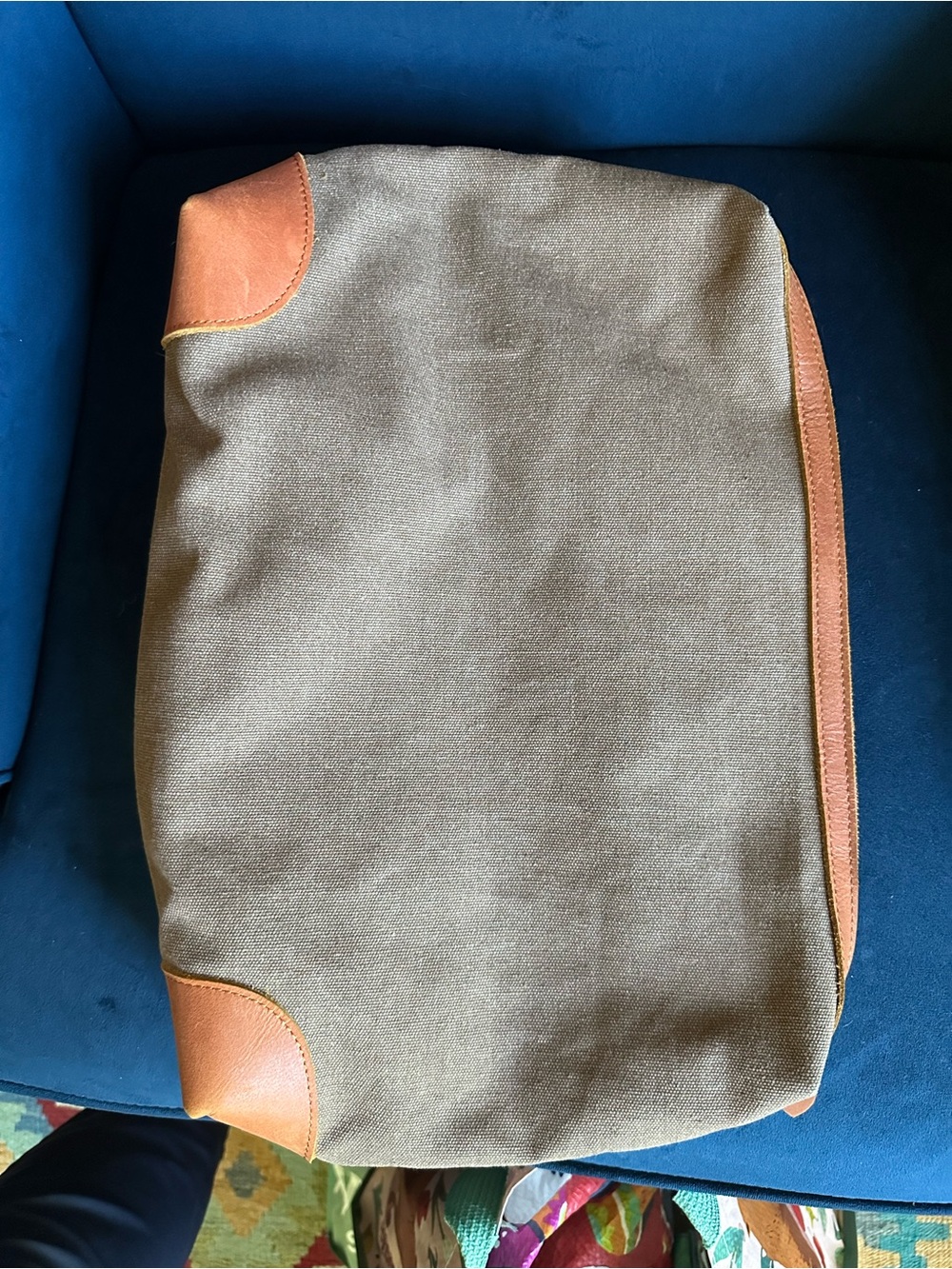 S-ZONE Canvas Leather Portfolio Case Document Organizer Olive Tan Zip Bag